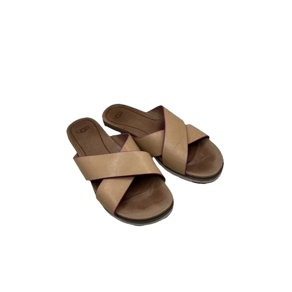 UGG Sandals Womens 8.5 Crisscross Slide Flats Comfort 1016191 Brown Slip On